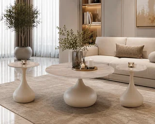 طقم شاي سيراميك دائري 1+2 SHS-037 بيج