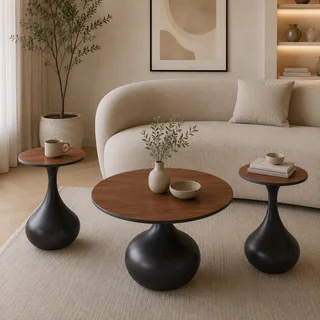 طقم شاي سيراميك دائري 1+2 SHS-037 بني فاتح