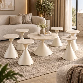 طقم شاي خشب ميلامين SHS-034 BEIGE 1+6 بتصميم عصري من الخشب ميلامين