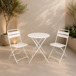 طقم كرسيين وطاولة حديد CCT722 أبيض