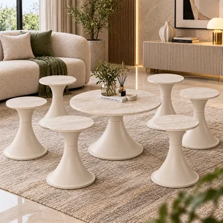 طقم شاي خشب ميلامين SHS-033 BEIGE 1+6 بتصميم عصري من الخشب ميلامين