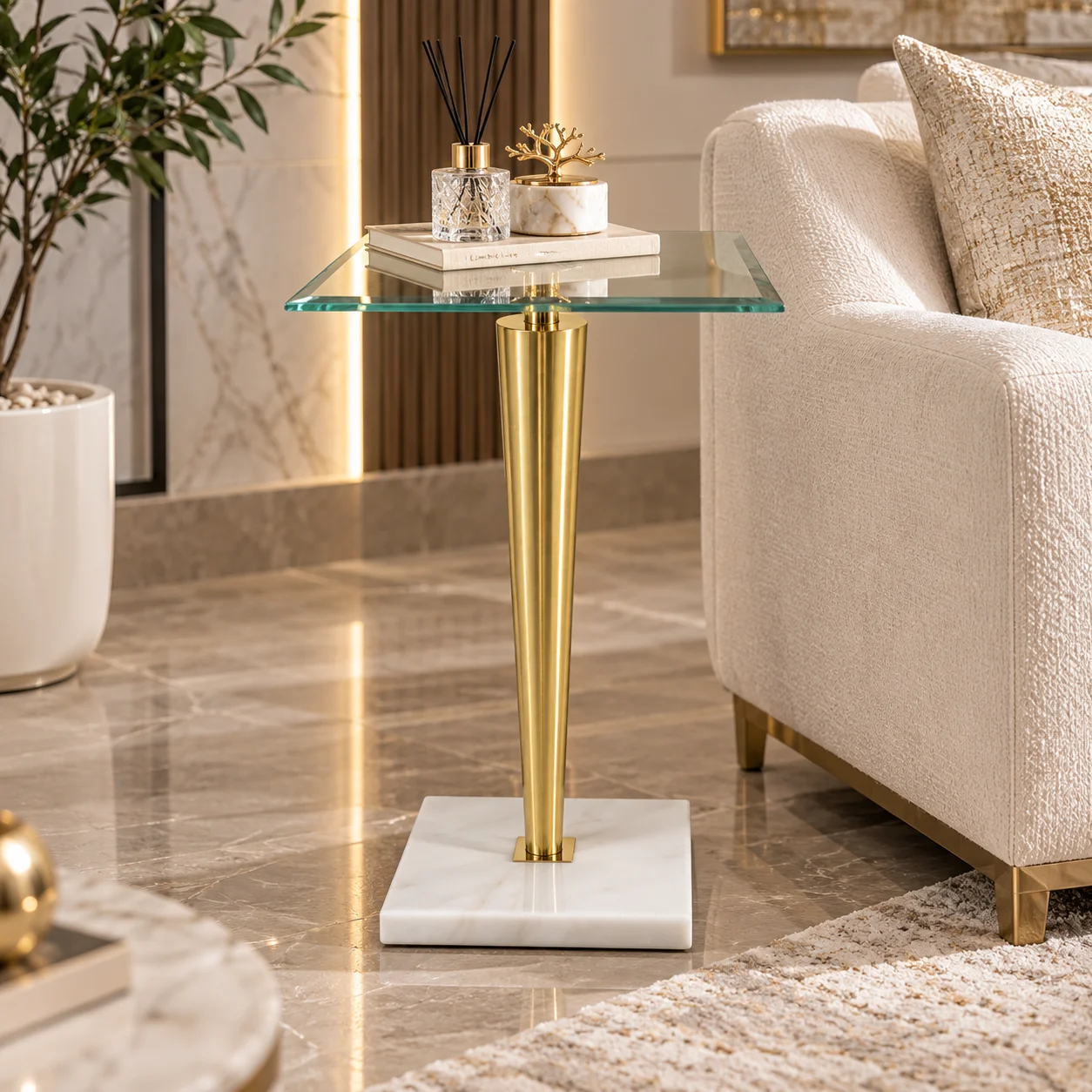 طاولة خدمة مفرد OG-32 GOLD بتصميم عصري من الزجاج طاولة خدمة مفرد OG-32 GOLD بتصميم عصري من الزجاج